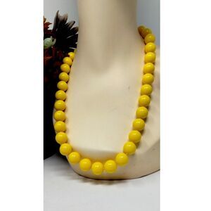 SIGNED MONET Vtg Necklace 24" Knotted Yellow Bubblegum Chunky Cottage Core